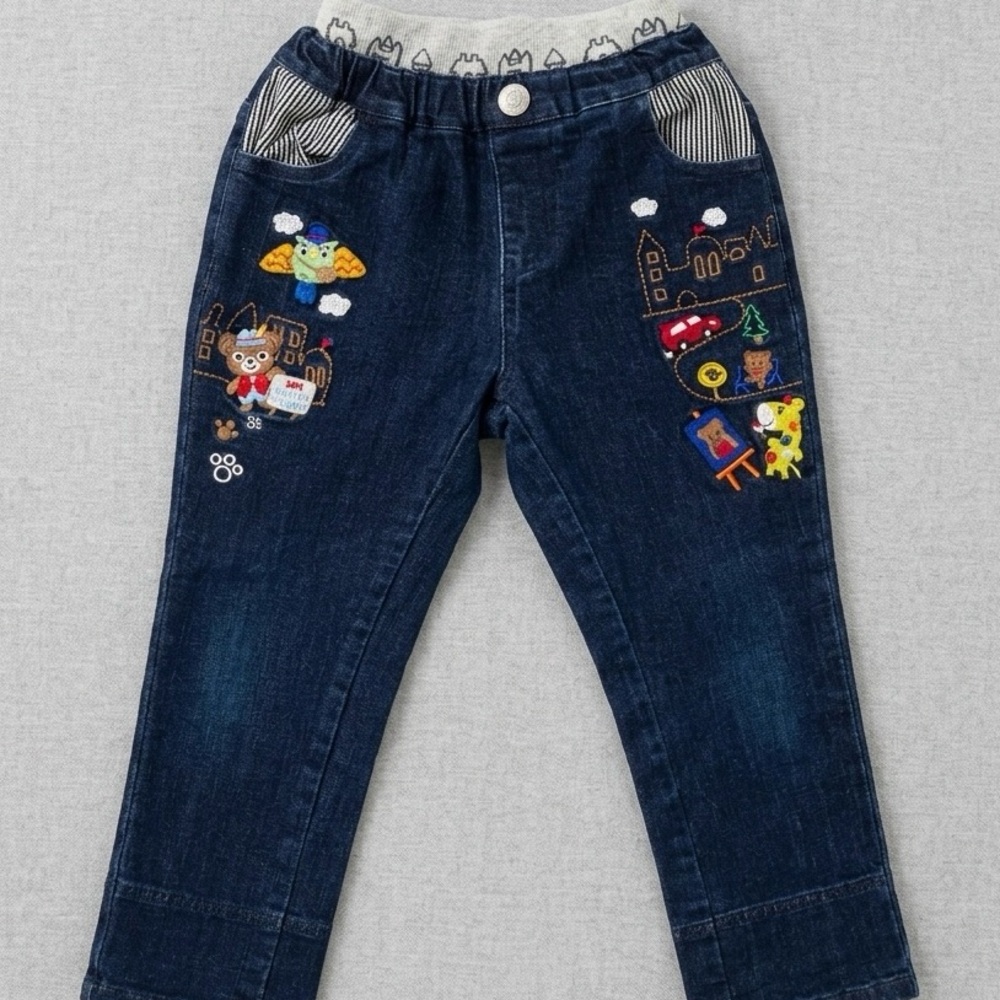 MIKI HOUSE Luxury "North Town" Embroidered Pucchi-kun Denim Jeans size 120 5T/6